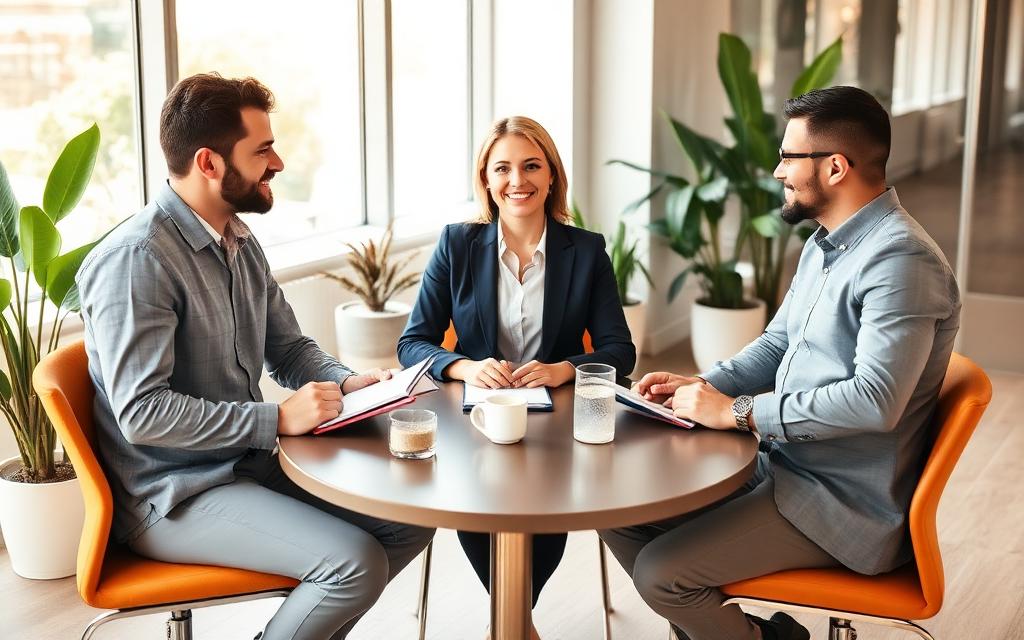 Three people in a balanced collaborative discussion